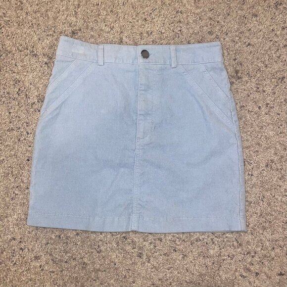 Light Blue Corduroy Mini Skirt - Picture 1 of 4